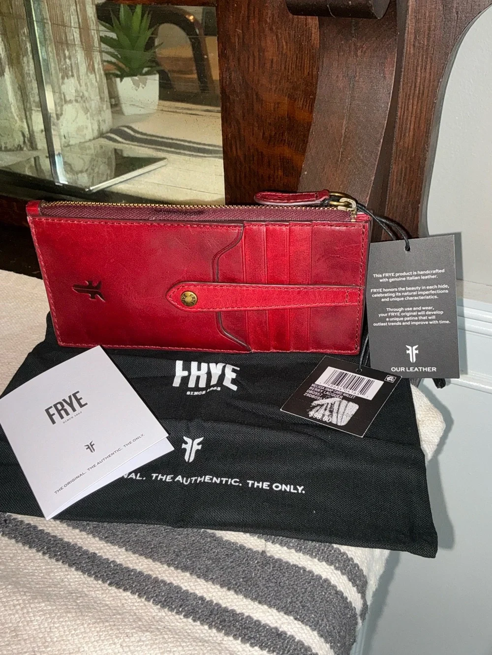 NWT Frye Melissa Leather Snap Card Wallet Berry Lacquer Red Retail $98